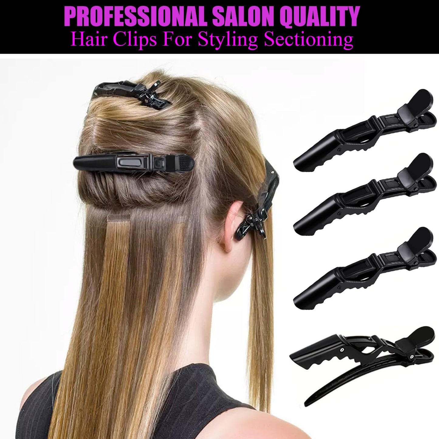 Alligator Hair Clips for Women - 100 Pcs Professional Styling Clips with Wide Teeth & Double-Hinged Design | Black