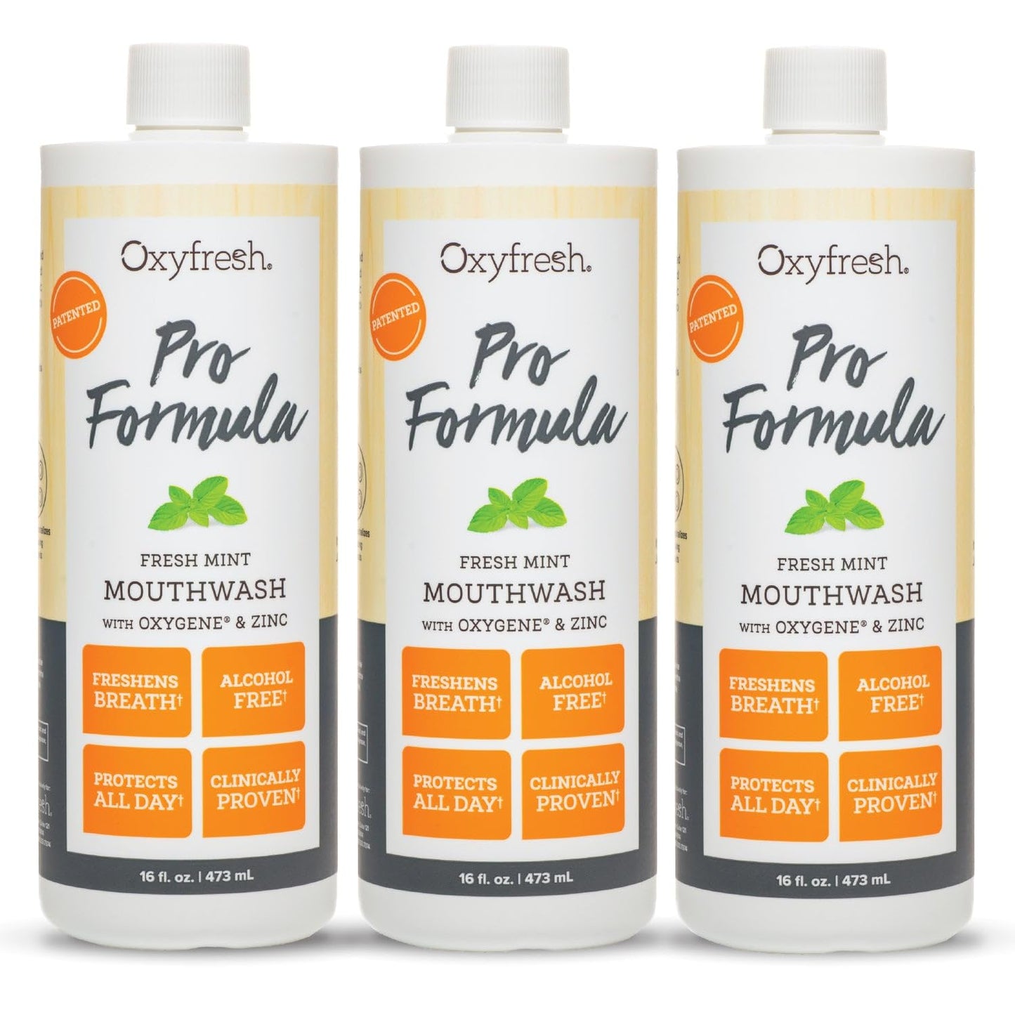 Oxyfresh Pro Formula Fresh Mint Mouthwash – Patented Zinc Mouthrinse for Fresh Breath, Healthy Gums & Bad Breath Treatment for Adults - Dye, Fluoride & Alcohol Free (16 oz Pack of 3)