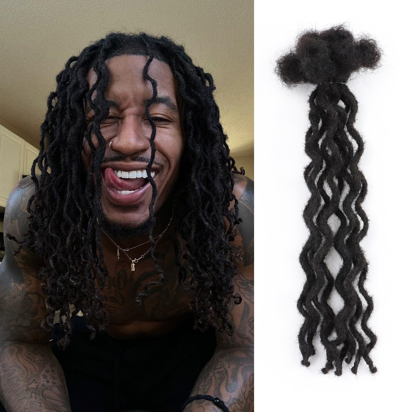 14'' Afro Kinky Human Hair Dreadlock Extensions – 10 Strands of Handmade Small Locs, 0.4cm Diameter, Great for Permanent Protective Styles