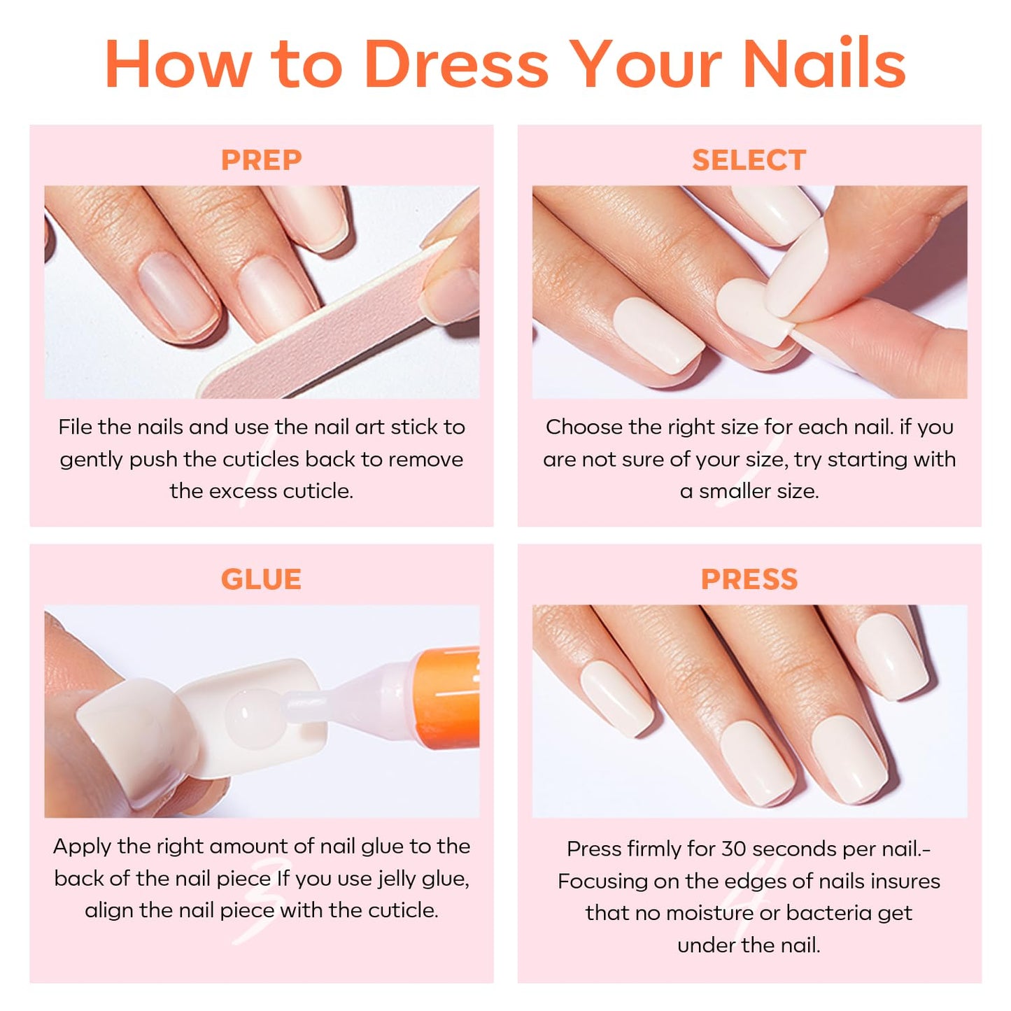 modelones French Tip Press On Nails, Short Oval Fake Nails Press Ons with Nail Glue, Adhesive Tabs, Nail File, Prep Pad, Manicure Stick, 32Pcs 16 Sizes, Nude, Summer Women Girl Gift