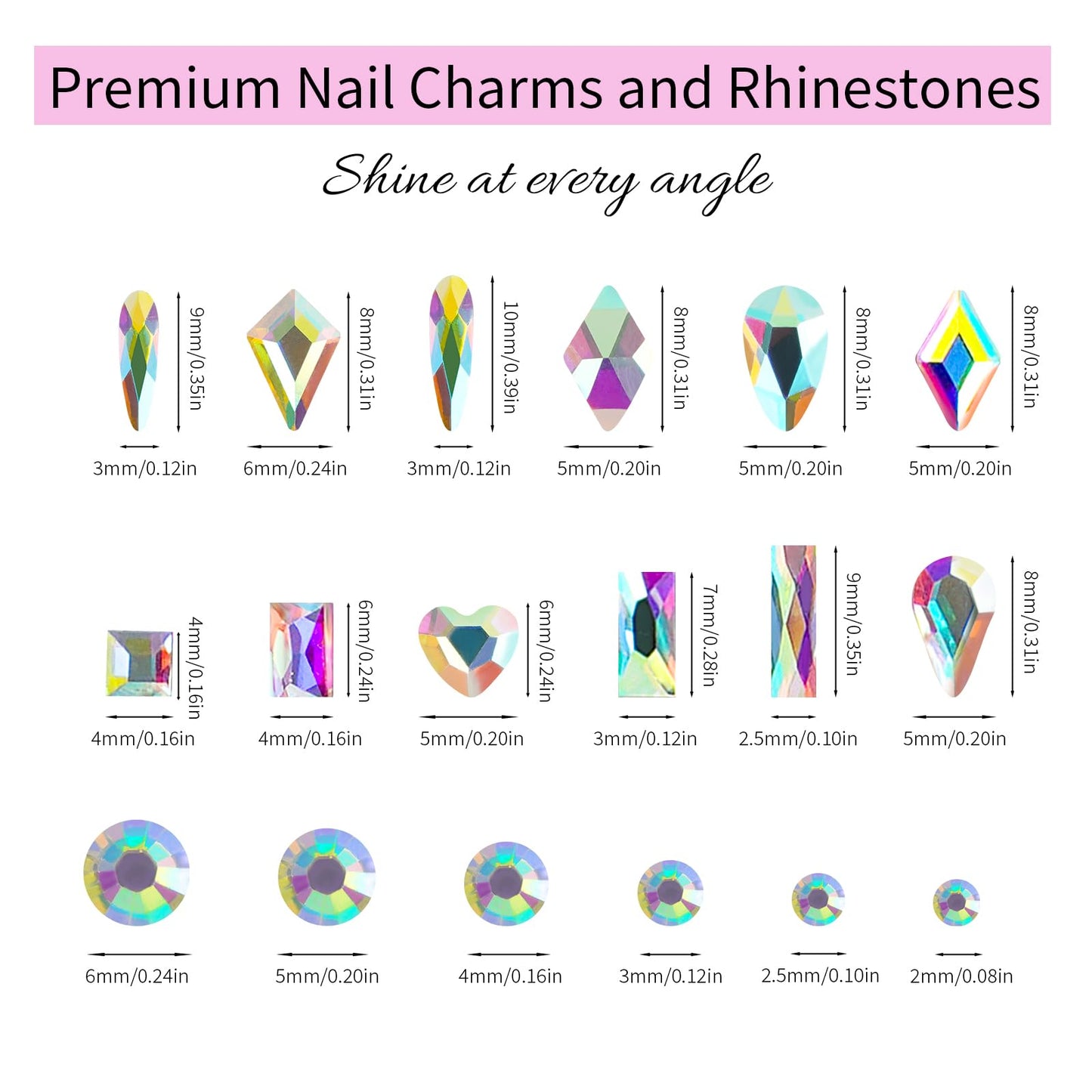 Canvalite 12 Types of 600Pcs Crystal Nail Charms & 5710Pcs Rhinestones for Nails Diamonds for DIY Crafts Flat Back Resin Rhinestones Transparent AB Gemstones Set with Drill Pen & Tweezer