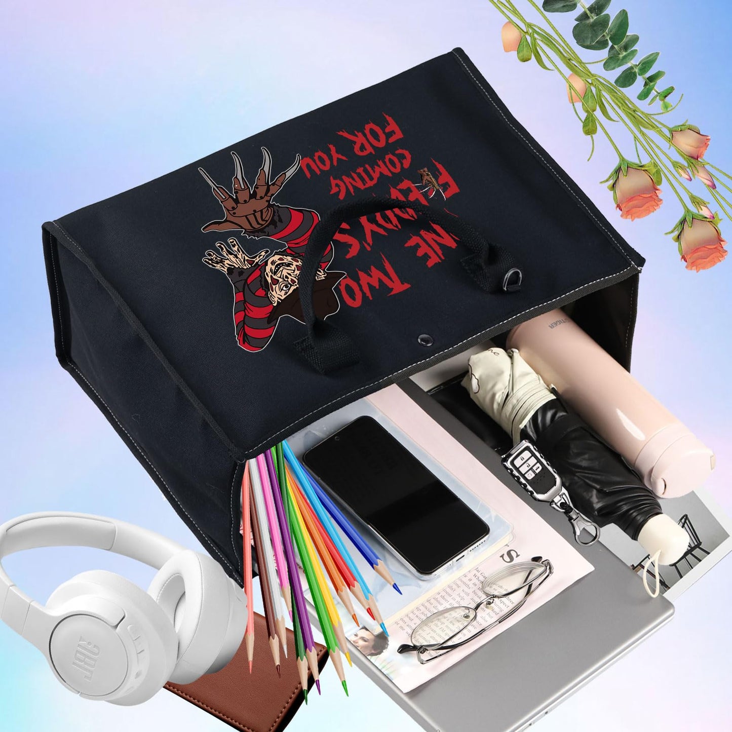 BWWKTOP Night Stalker Cosmetic Makeup Bag Horror Killer Inspired Gifts One Two Coming For You Zipper Bag Halloween Party Merch (One Two Freddy BG)