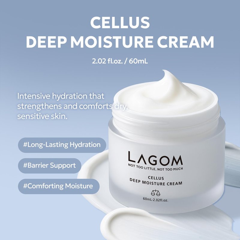 LAGOM Cellus Deep Moisture Cream Natural Moisturizer with Ceramide and D-Panthenol (B5) Smooth, Hydrating, Nourishing Protecting Cream 2.02 Fl Oz