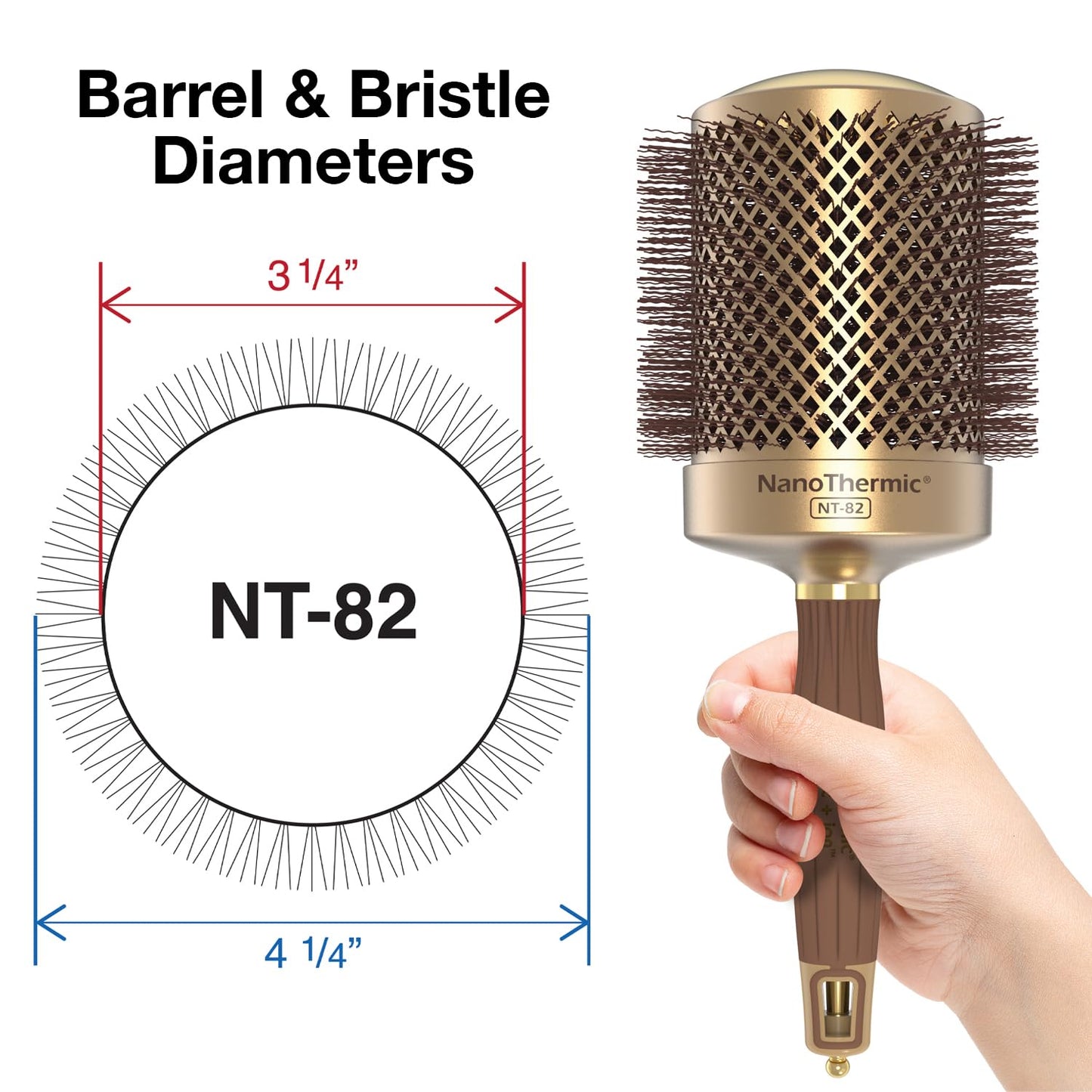 Olivia Garden NanoThermic Ceramic + Ion Round Thermal Hair Brush - Not Electrical - Professional Blowout Brush for Normal to Thick Hair, NT-82 3 1/4"