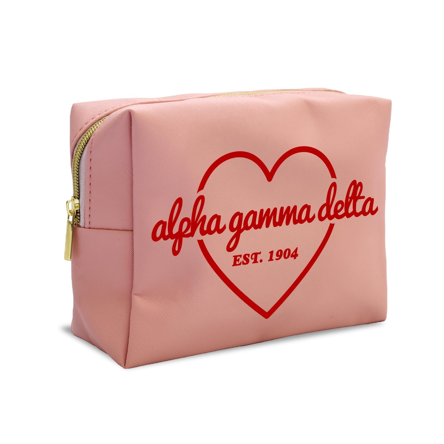 Sorority Shop Alpha Gamma Delta Makeup Bag - Multi-Purpose PU Leather, Water-Resistant Makeup travel bag with Licensed Design and Zipper Closure, Perfect Alpha Gamma Delta Sorority Gifts for Women