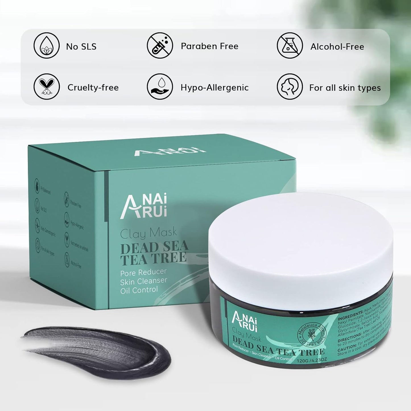 Dead Sea Mud Mask with Tea Tree Oil & Salicylic Acid - Charcoal Pore Cleanser for Acne-Prone Skin | Unisex Detox Face Mask