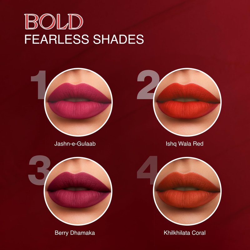 NOURISH MANTRA Matte Liquid Lipstick with SPF/Mini Lipstick/Water Proof/Smudge Proof/Transfer Proof/Long Lasting/For All Skin Tones/Set of - 4 (1.2ml Each)