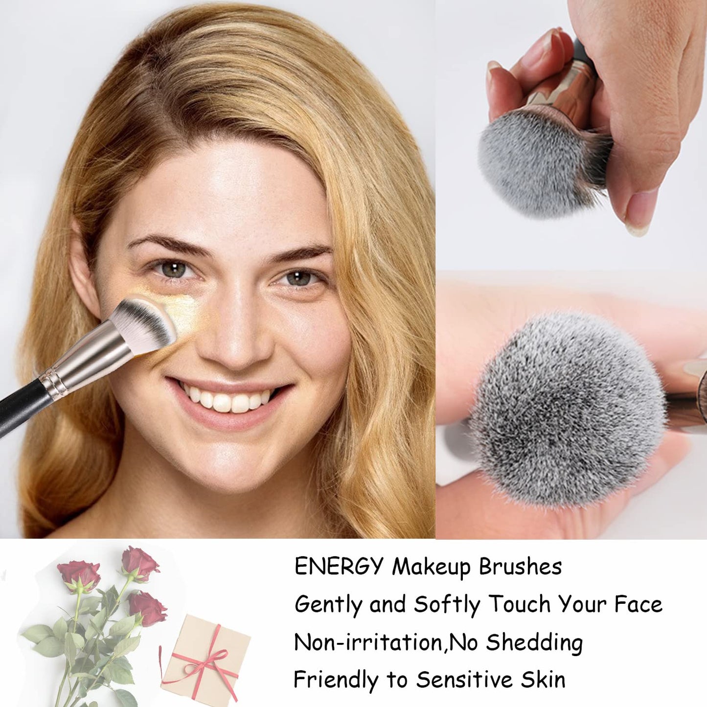 ENERGY Makeup Brush Set 7PCS Premium Synthetic Foundation Powder Bronzer Blush Contour Highlighter Eye Shadows Concealer Eyebrow Blending Makeup Brushes with Travel Case