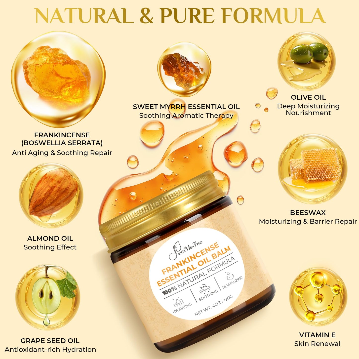 FeeMeFee Frankincense Balm 4oz, Frankincense Essential Oil with Myrrh for Soothing Relief, Muscle Relaxation, Boswellia Serrata, Olive Oil, Vitamin E, Moisturizer for Dry, Cracked Skin
