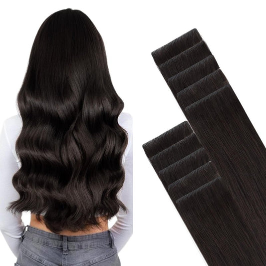 GOO GOO Invisi Edge Tape in Hair Extensions Human Hair, 2 Dark Brown, 10pcs 20inch 30g, Virgin Remy Hair, Seamless Injected Tape, Natural Look