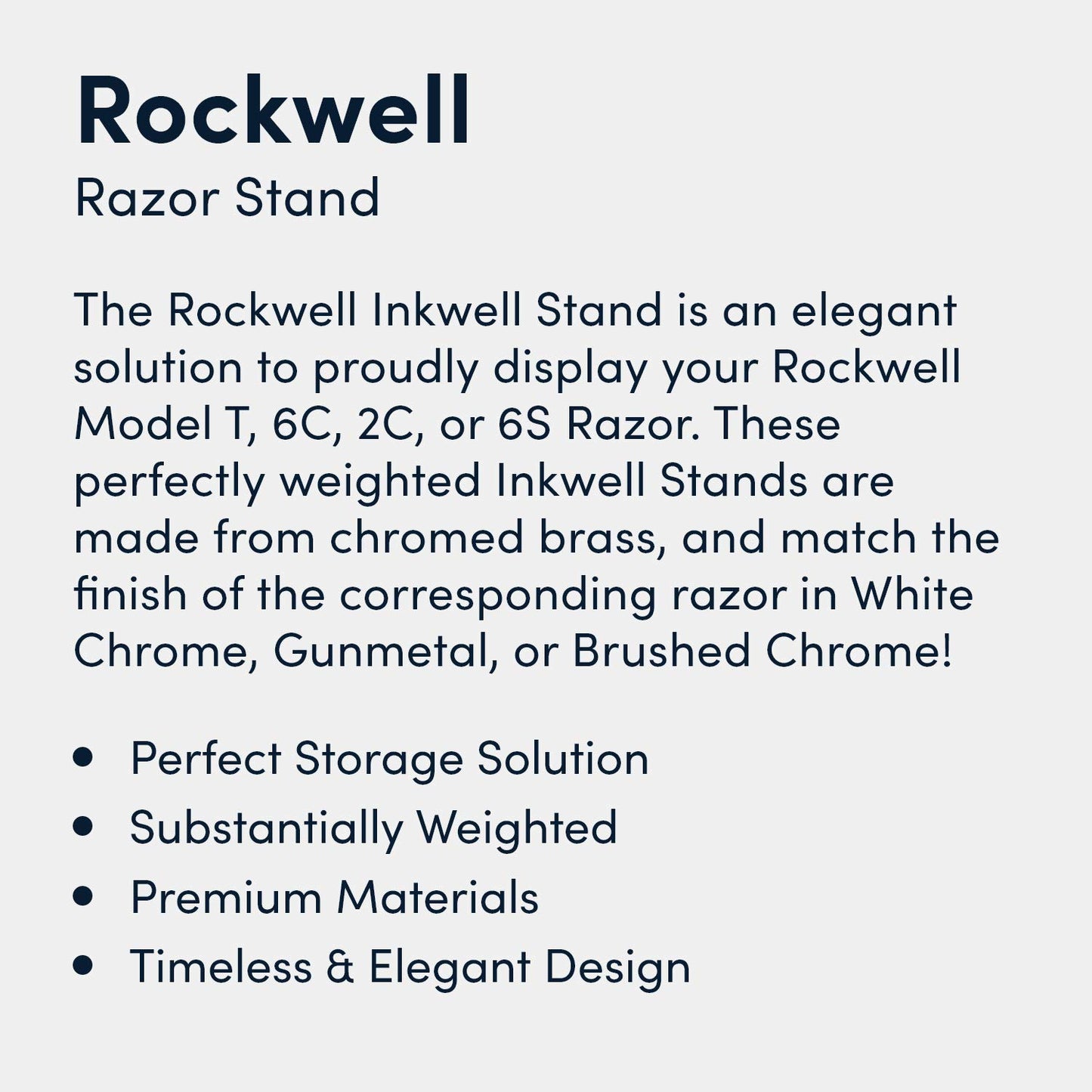 Rockwell Minimalist Premium Chromed Brass Safety Razor Stand | Elegant Design, Elegant Display Solution for Your Rockwell T, 6C, 2C, or 6S Safety Razor | Premium Stainless Steel Gunmetal (over Brass)