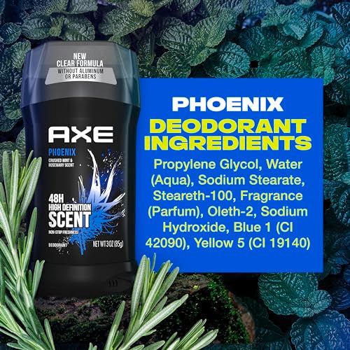 AXE Dual Action Deodorant Stick For Long Lasting Odor Protection, Phoenix Crushed Mint & Rosemary Men's Deo, Aluminum Free 3oz Twin Pack