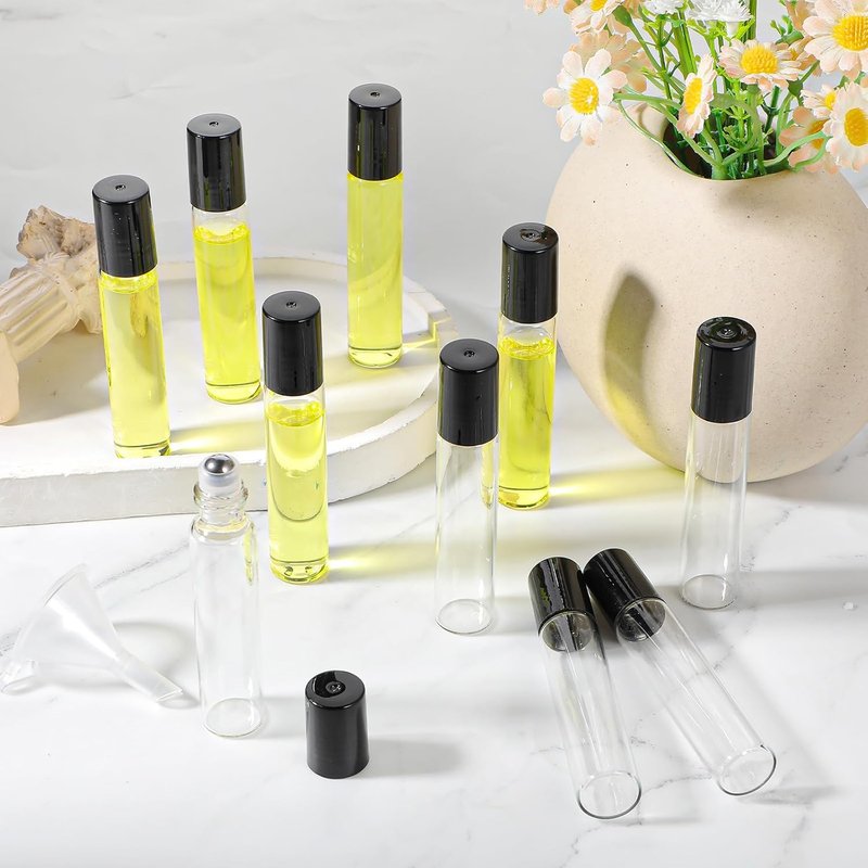 Essential Oil Roller Bottles - 100 Pcs 10ml Glass Containers with Stainless Steel Balls | Leakproof & Travel-Friendly
