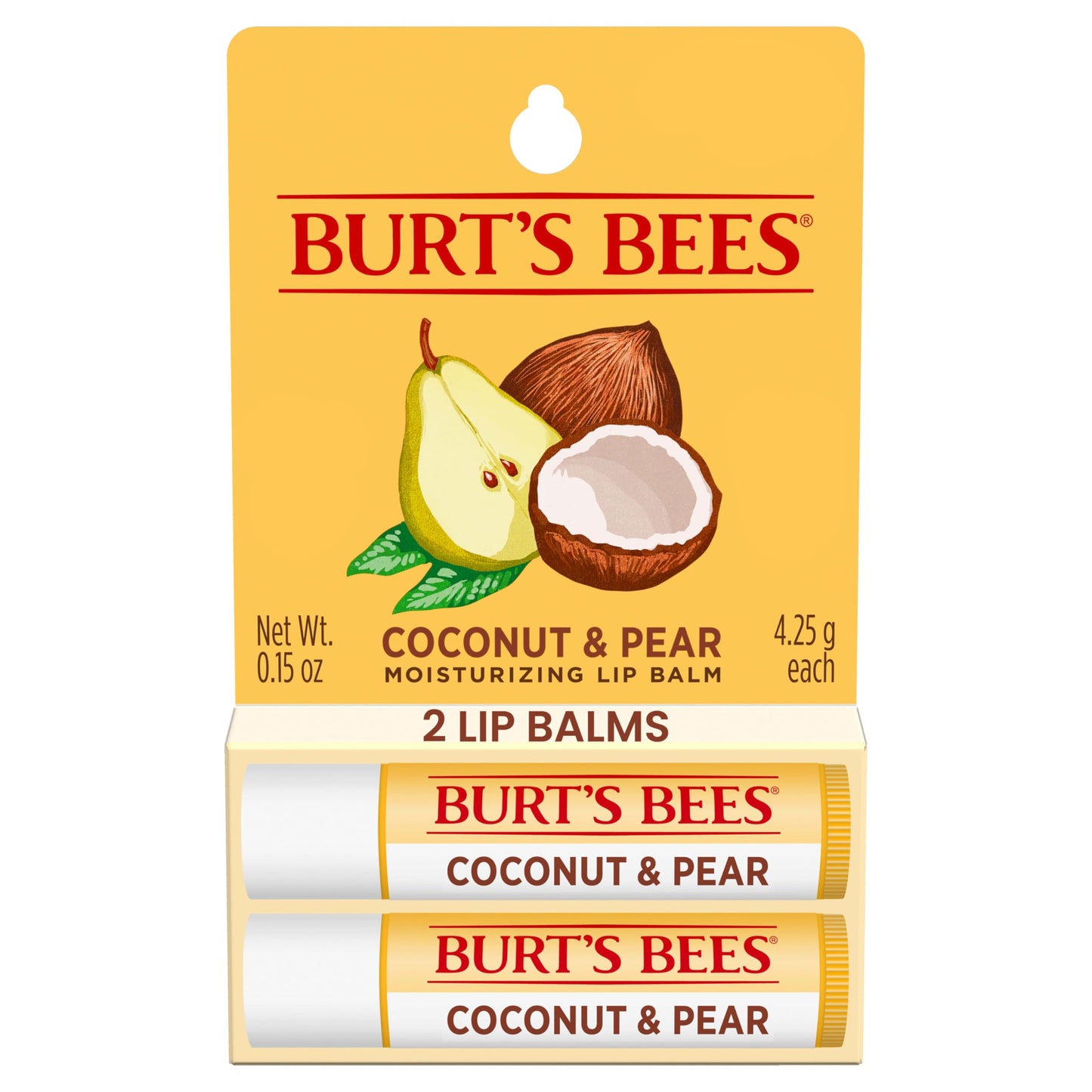 Burt's Bees Mothers Day Gifts, Lip Balm - Coconut and Pear, Lip Moisturizer With Responsibly Sourced Beeswax, Tint-Free, Natural Origin Conditioning Treatment, 2 Tubes, 0.15 oz.