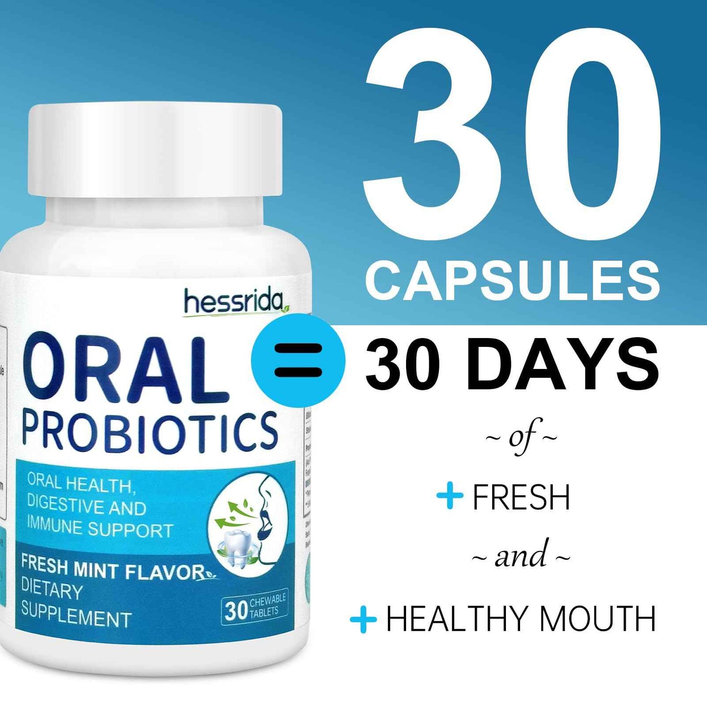 Oral Probiotics for Mouth Bad Breath Treatment for Adults(30 Count), Chewable Oral Care Probiotic, Dental Probiotics for Teeth,Gum Restore & Fresh Breath, Mint Tablets