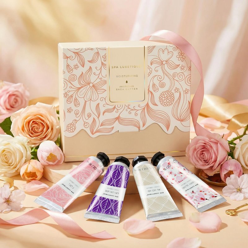 spa luxetique Hand Cream Gift Set,Mothers Day Gifts for Mom,Teacher Appreciation Gift Nurses Week,4 Pack Shea Butter Hand Lotion Set for Dry Hands,Travel Size Hand Cream for Women Birthday Gifts
