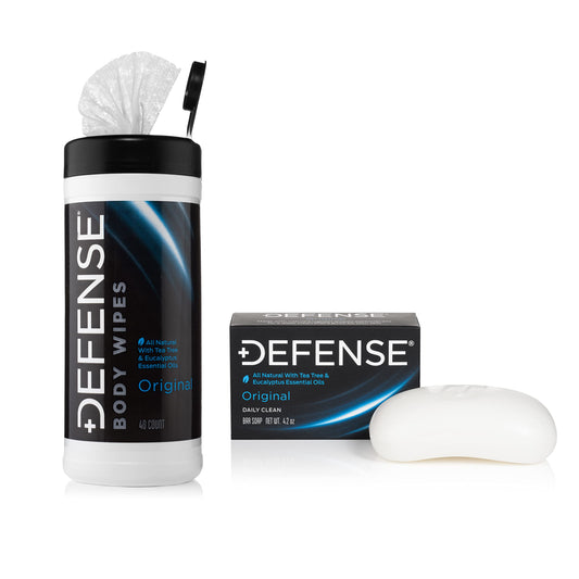 Defense Soap 4 Oz Bar and Body Wipes (40 Count) - 100% Natural Tea Tree and Eucalyptus Oil