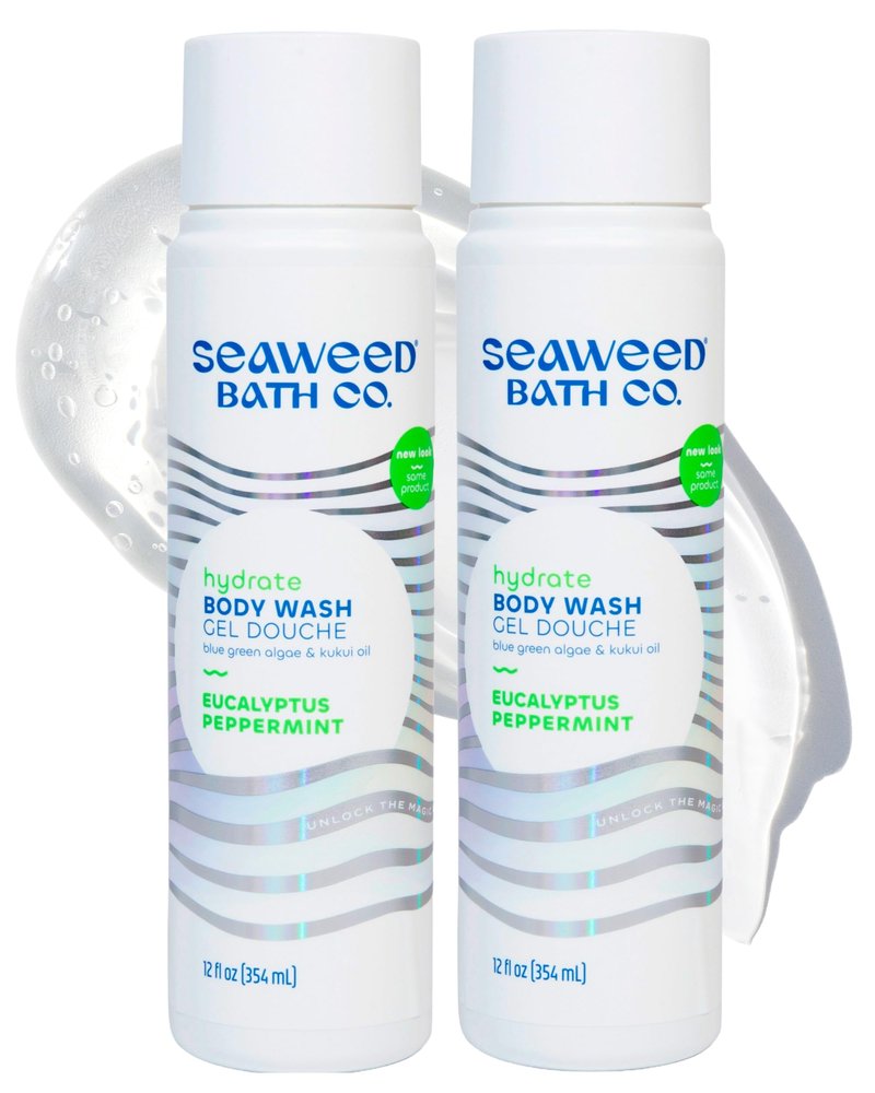 Seaweed Bath Co. Hydrate Body Wash - Eucalyptus Peppermint - Hydrating Lathering Cleanser with Nourishing Natural Ingredients - Vegan, Paraben and Sulfate Free Shower Gel - 12 oz (Pack of 2)