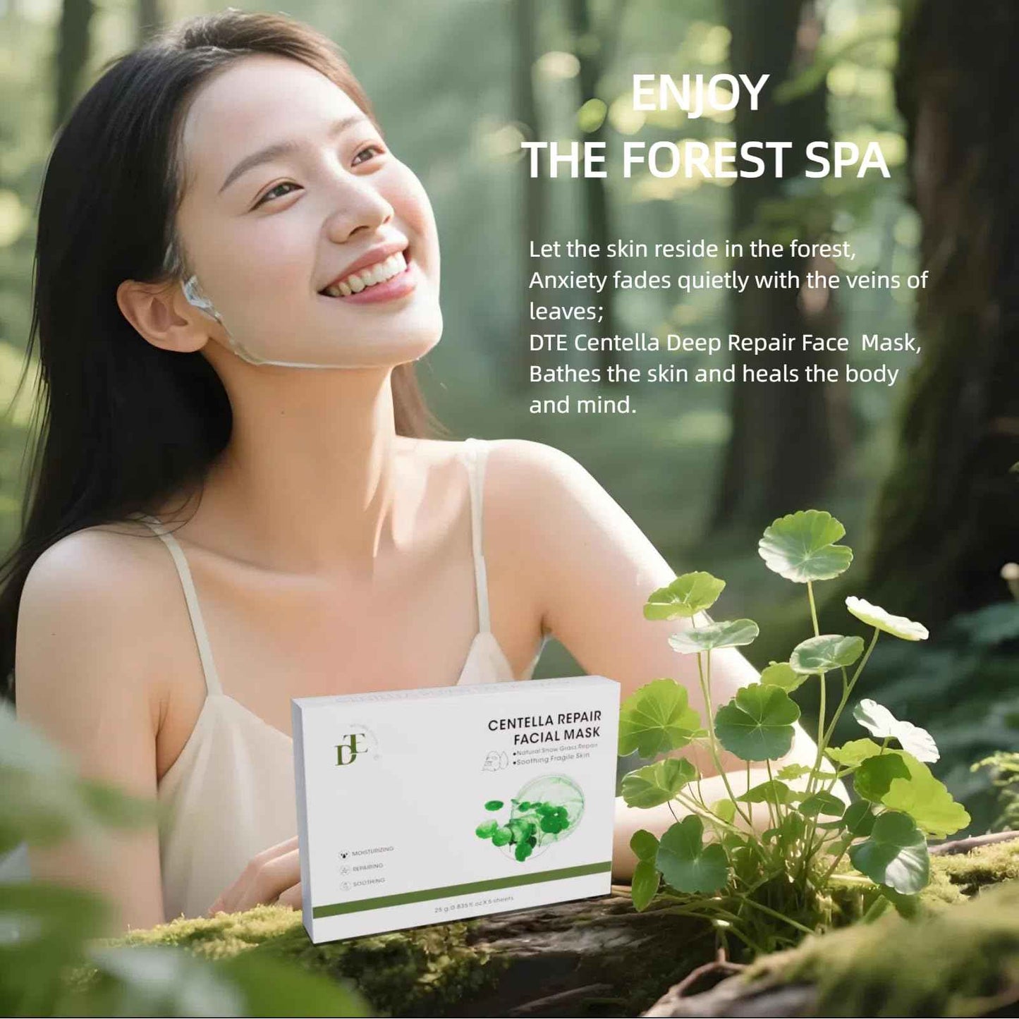 DTE NATURAL BEAUTY Centella Face Mask Sheet – Hydrating & Soothing Skincare for Sensitive & Dry Skin, Moisturizing Facial Masks for Women, Home Spa & Self-Care Gift Set