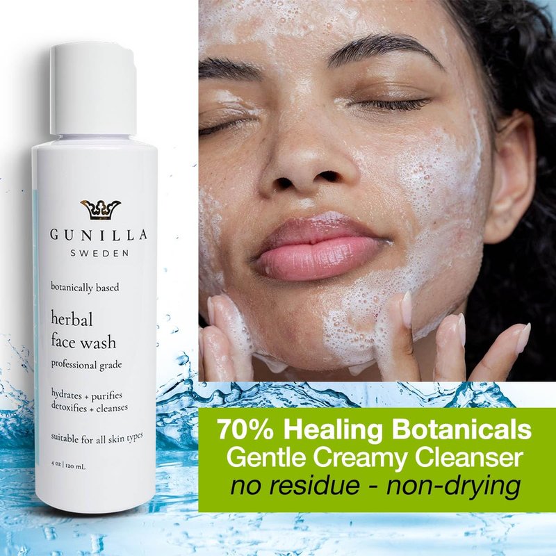 GUNILLA Herbal Face Wash - Very Gentle Daily Cream Cleanser for Dry, Normal, Sensitive Skin. Removes Dirt, Oil & Impurities. Plant-Based. Vegan. Natural. Concentrated 6.7 oz