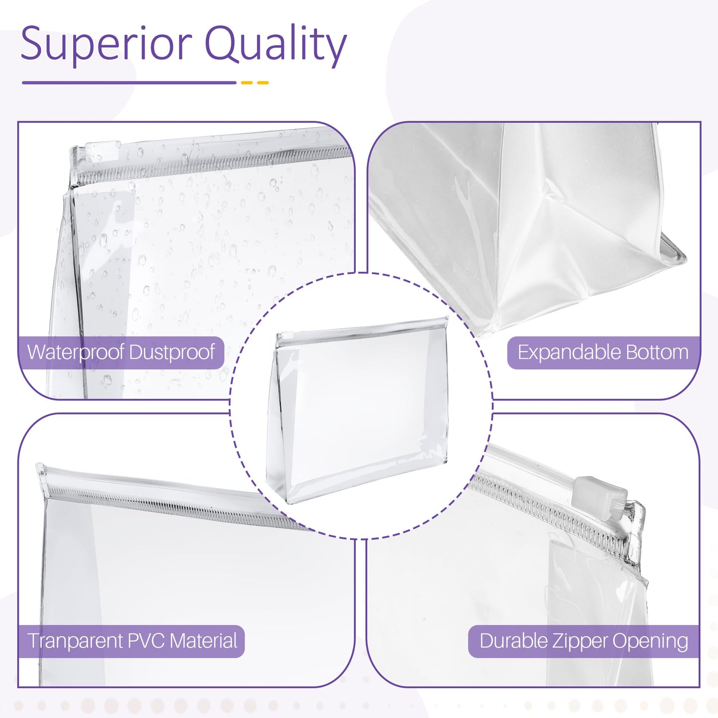 50 Pcs Mini Clear Makeup Bag Travel Toiletry Organizer Pouch, 7.87 x 5.90 Inches Cosmetic Vanity Drawers Waterproof Zipper Organizer Swimsuit Organizer Bags, Vacation Portable Bulk Toiletry Bag