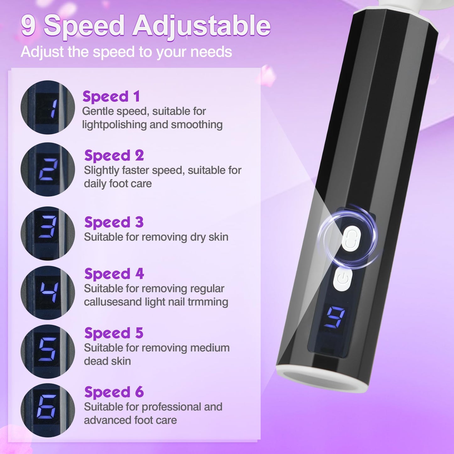 Electric Foot Callus Remover, Professional Pedicure Kit for Women & Men - Electric Foot File with Speed Adjustment & Rotation Control for Feet Care, Includes 20Pcs Sandpaper + 10Pcs Barrel Sandpaper