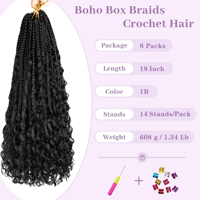 Boho Box Braids Crochet Hair 18 Inch, Goddess Crochet Box Braids with Curly Ends, Pre Looped Synthetic Crochet Hair for Black Women – NAYOO