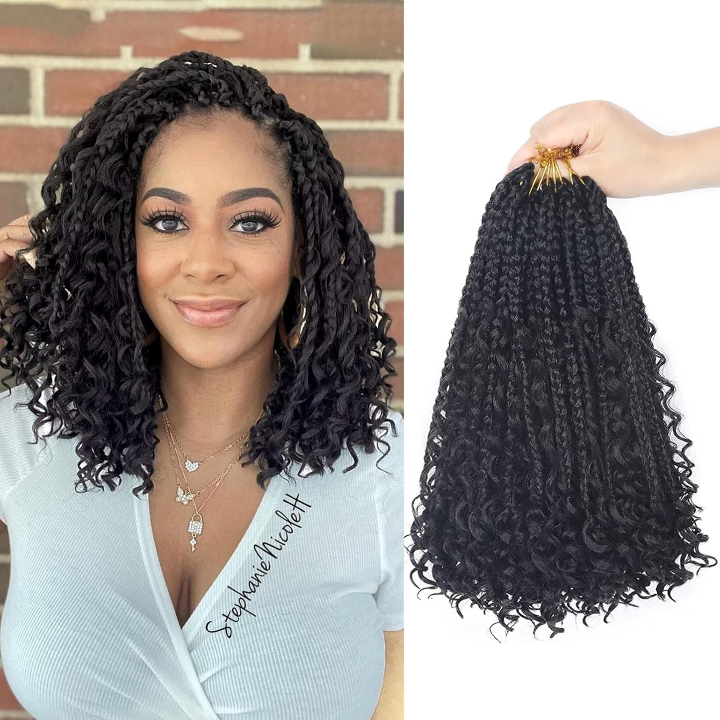 Goddess Box Braids Crochet Hair - 12 Inch Curly Ends | 8 Packs Synthetic Braiding Extensions for Black Women