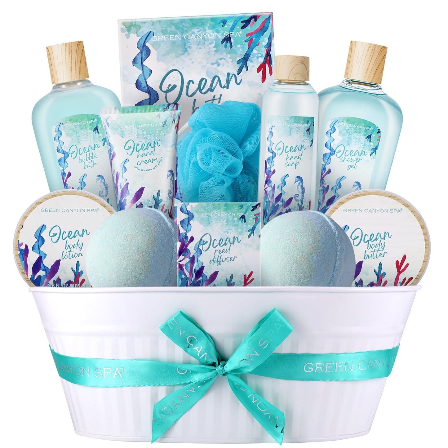 Spa Gift Basket for Women - 12-Piece Ocean Spa Set with Bubble Bath & Body Lotion | Perfect Valentine's Gift
