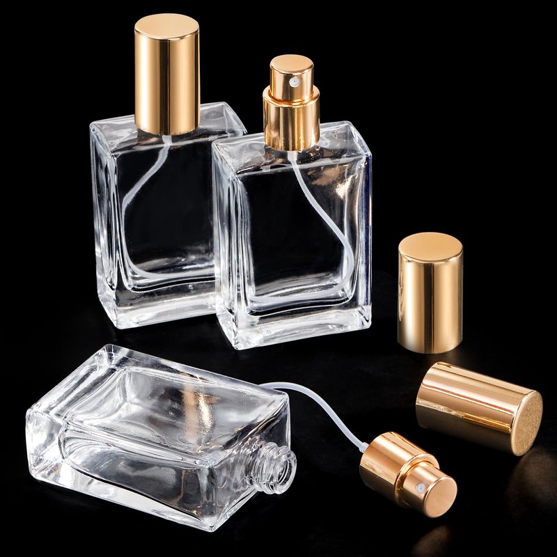 Foraineam 12 Pack 1 oz / 30ml Clear Glass Perfume Bottle, Refillable Empty Fine Mist Atomizer Spray Bottles, Portable Square Perfume Atomizer Bottles for Fragrance, Lotion, Essential Oil