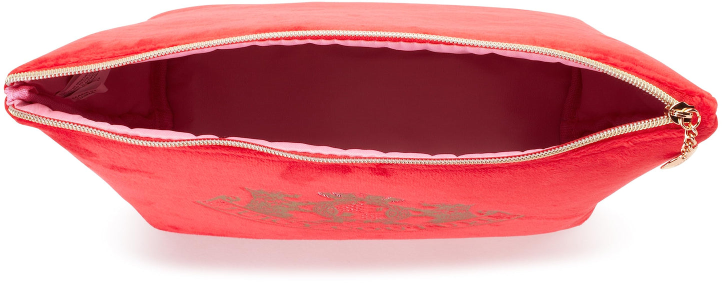 Juicy Couture Red Makeup Bag Cosmetics Organizer Travel Essentials Zip Top Wedge Velour Rhinestones Gold Terrier Dogs