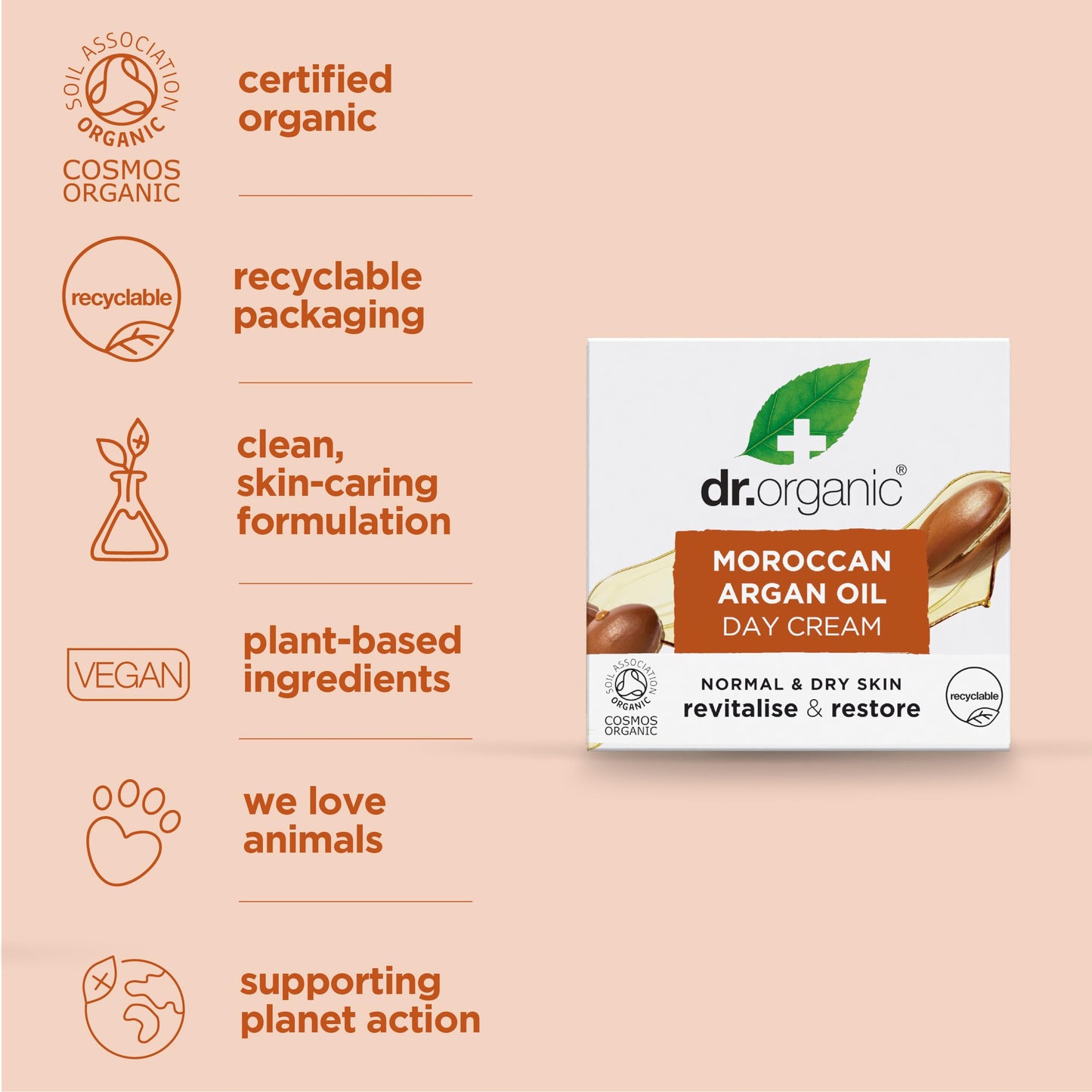 Dr. Organic Moroccan Argan Oil Day Cream | Nourishing Day Therapy Cream, For Normal to Dry Skin, Revitalizing, Vegan, Certified Organic, Curelty-Free, Paraben & SLS-Free, 50 mL / 1.7 fl oz