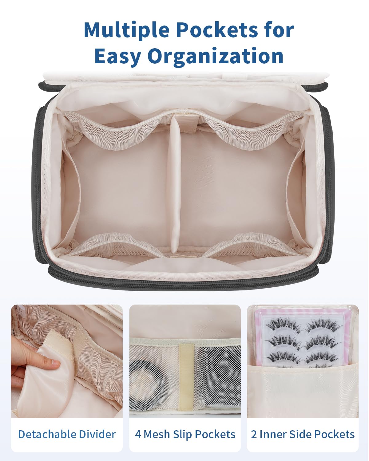 WANDF Travel Toiletry Bag for Women, Wide-open Large Makeup Bag with Handle, Puffy Makeup Organizer for Toiletries, Cosmetics, Accessories, Essentials (Black)