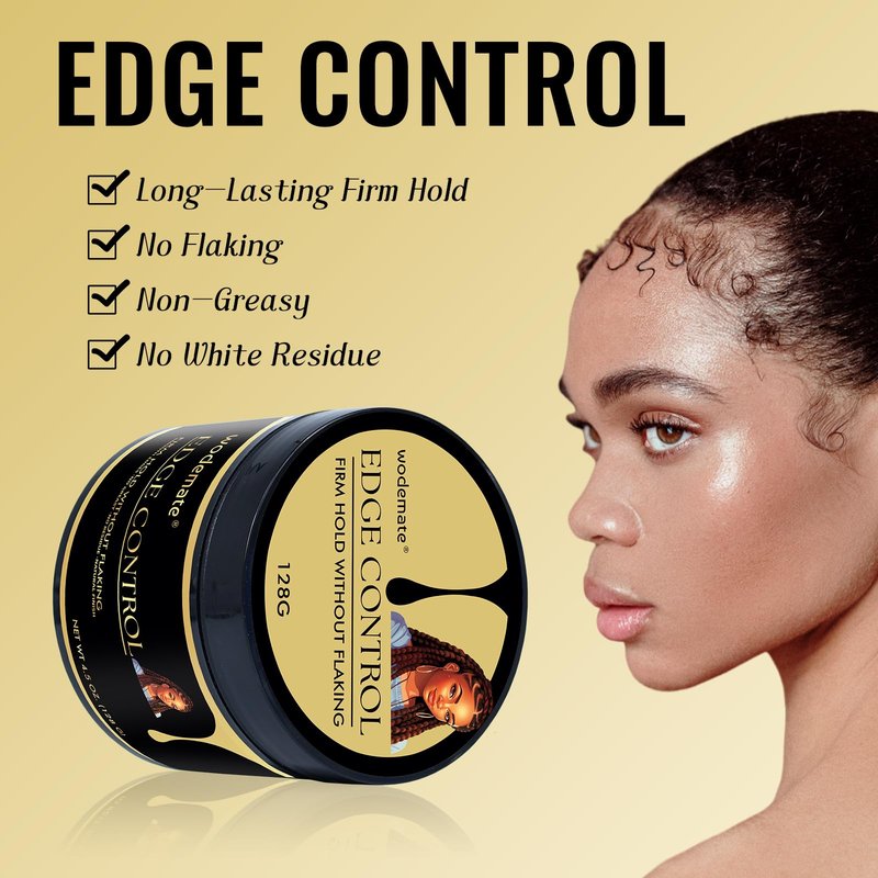 wodemate Edge Control Gel – Maximum Firm Hold Edge Control Stying Wax, Edge Smoother 24 Hour Long-Lasting for 4C Black Hair, Non-Greasy, No Flaking, No White Cast, 4.5 Fl Oz