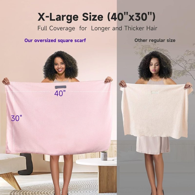 Extra Large Microfiber Hair Towel for Curly, Thick Hair - Ultra Absorbent Drying Wrap, Soft Anti-Frizz Turban | 2 Pack (White, Pink)