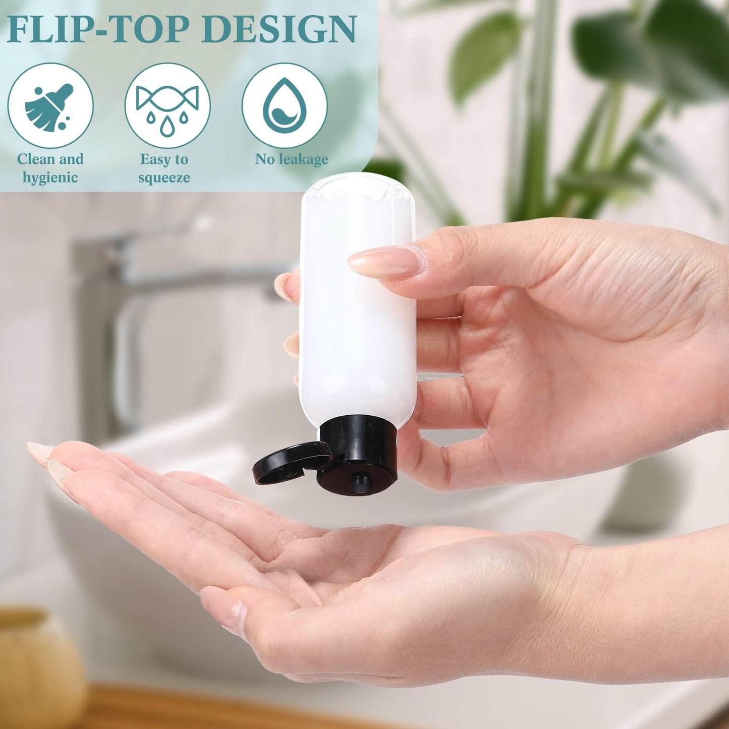 Mifoci 100 Pcs Small Plastic Bottles with Caps 2 oz Clear Empty Squeeze Bottle with Flip Cap Small Refillable Transparent Travel Dispenser Container for Shampoo Lotion Conditioner Liquid Soap