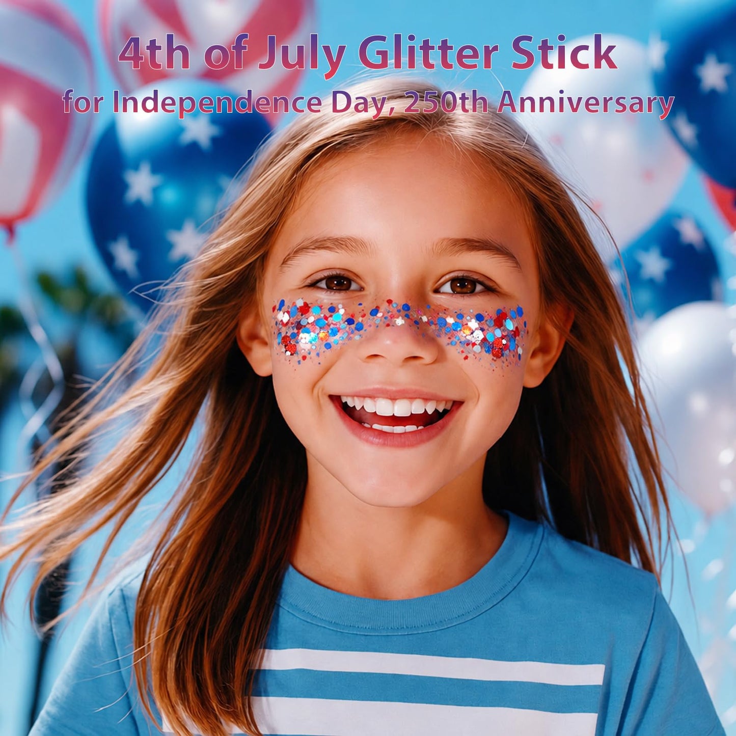 Mysense Patriotic Red White and Blue Face Hair Body Glitter Stick,4th of July Outfits and Accessories for Women Kids,USA Flag Makeup for Independence Day 250 Anniversary Memorial Day Veterans Day