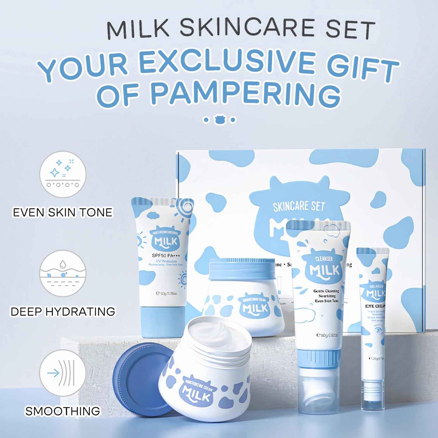 Milk Skincare Set for Kids & Teens,Milk Skin Care For Girls 10-12,5 IN 1 Skin Care For Kids,Kids Skincare Set For Girls Ages 8-12,Moisturizing & Gentle Skin Care For Kids Teens Facial Gifts Sets