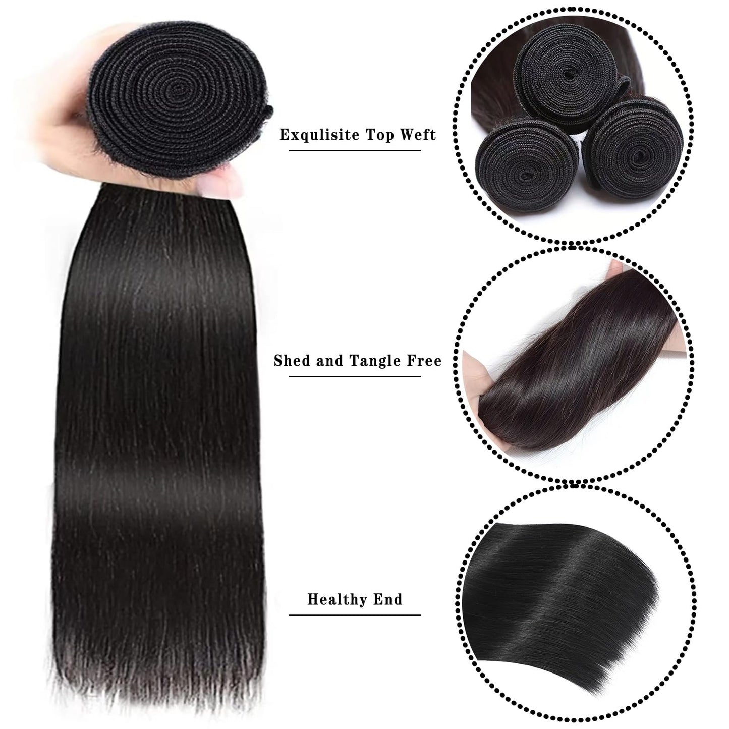 Straight Bundles Human Hair 14 16 18 Inch Deals Brazilian Weave 100% Unprocessed Virgin Remy Double Machine Weft Human Hair 3 Bundles Straight Natural Color