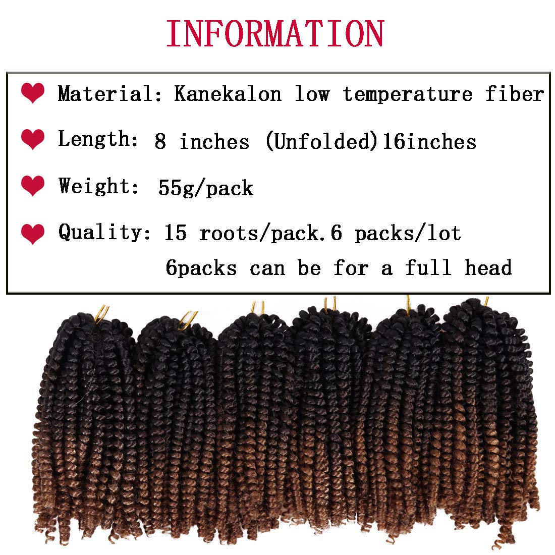 6 Packs Spring Twist Braiding Hair Spring Twists Twist Hair Synthetic Fiber Fluffy Twist Crochet Braids Low Temperature Twist Crochet Hair for Women Braiding Hair(8inch,T1B/4/30)
