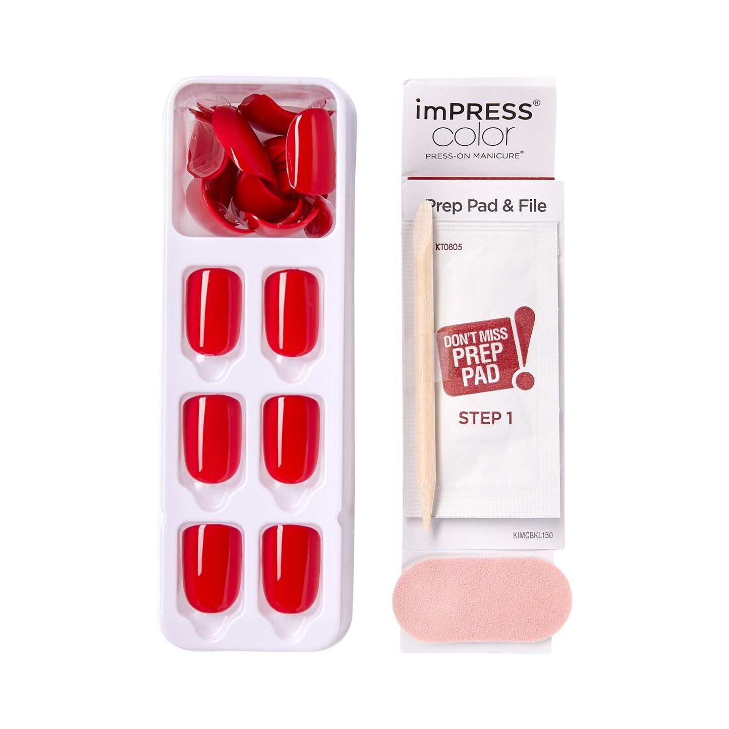 Kiss Impress No Glue Mani Press On Nails Kit, Reddy or Not, 30 Red Peel and Stick Nails, Super Slim Short Squoval, Glossy Gel Finish, PureFit Technology, Includes Prep Pad, Manicure Stick & Mini File