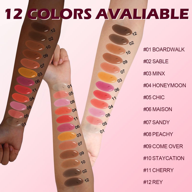 O'CHAIN 12 Colors Lip Oil Set with Portable Keychain, High Shine & Moisturizing, Long Lasting Wear, Deep Hydrating Nourishing Lip Care and Repair Kit for Women and Girls