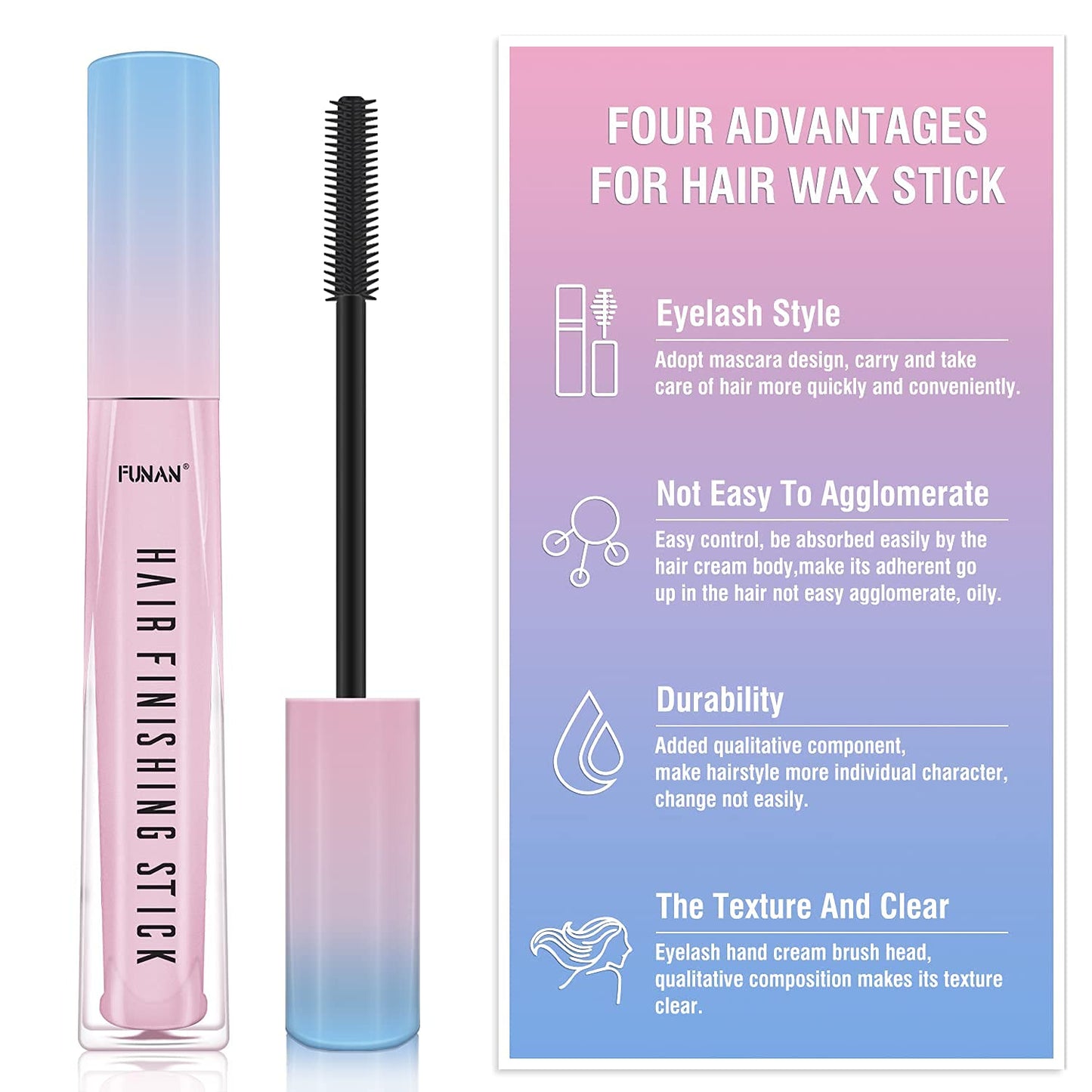 FUNAN Hair Finishing Stick 2 Pack, Flyaway Feel Stick Hair, Small Broken Hairs Finishing Cream, Non-Greasy and Non-Sticky