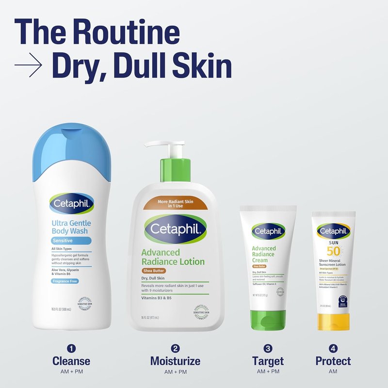 Cetaphil Body Lotion - Advanced Radiance with Shea Butter | 8 oz, Fragrance-Free, Hypoallergenic, 3-Pack for Dry Skin