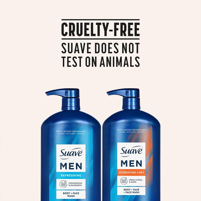 Suave Men Shower Essentials Variety 3-Pack – Energizing Sport, Hydrating 3-in-1 Hair + Body + Face Wash and Refreshing Cleanser, 30 Oz Each