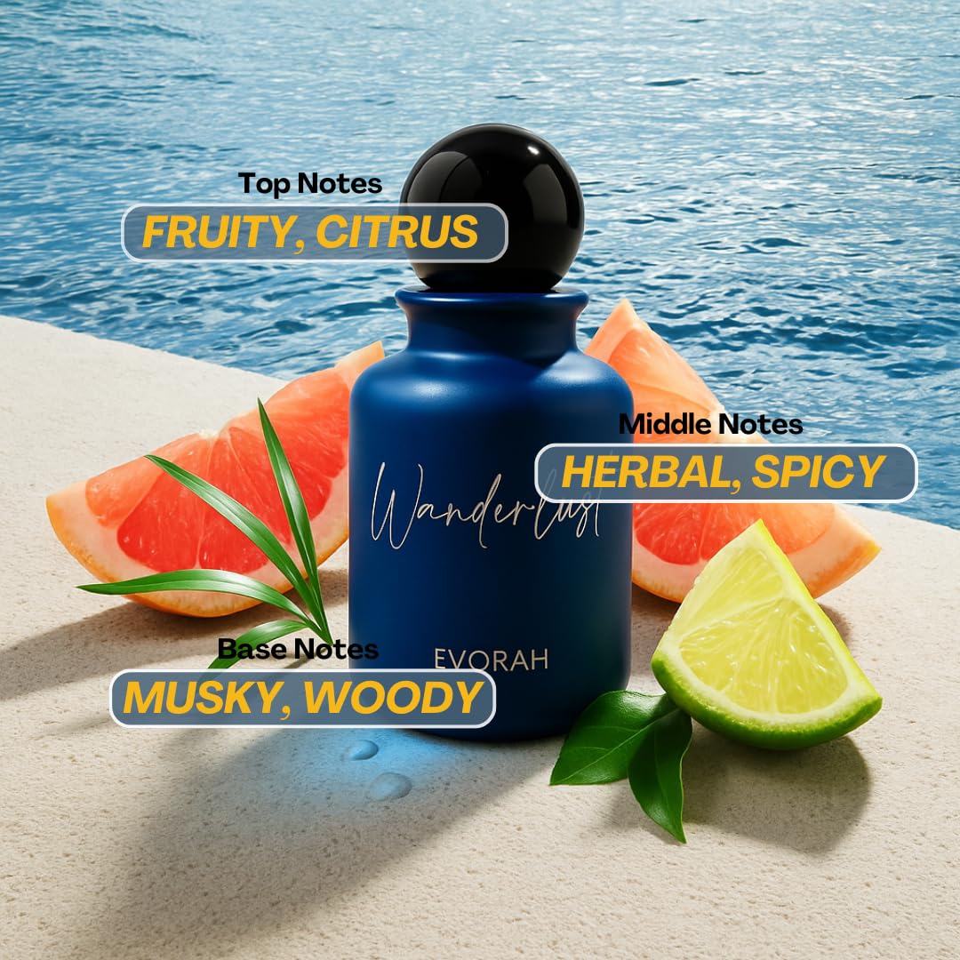 House of Evorah Wanderlust Men's Eau De Parfum (3.308 fl oz) – Long Lasting Perfume for Men | Chemical-Free Luxury Fragrance | Ideal Cologne for Beach Vacations