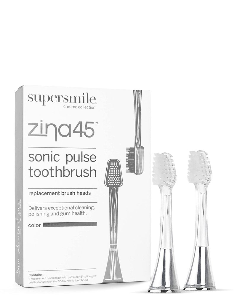 Supersmile Replacement Brush Heads for Zina45 Sonic Pulse Electric Toothbrush, Silver (Pack of 2)