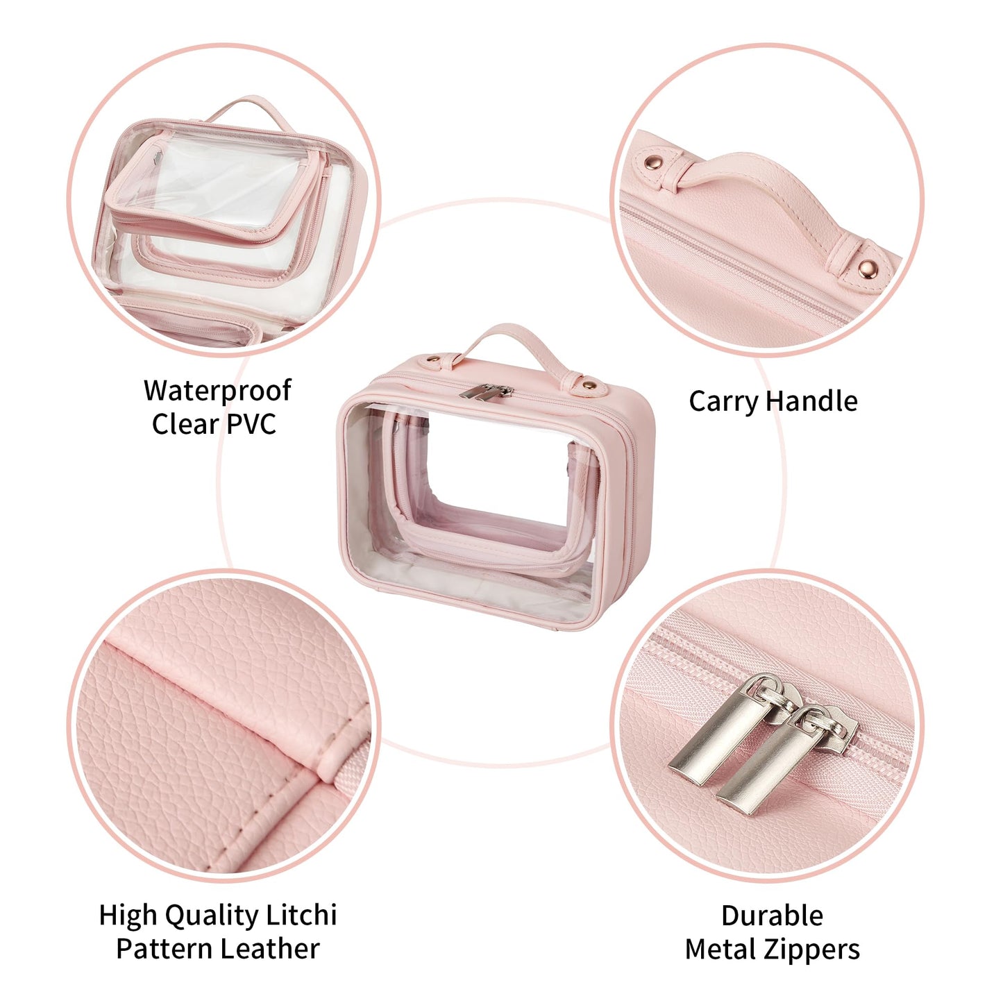 GRANNY SAYS TSA Approved Toiletry Bag, Clear Makeup Bag, Travel Toiletry Bag for Women, Leather Travel Cosmetic Bag, Portable PVC Waterproof Bag, Small Makeup Organizer, Black