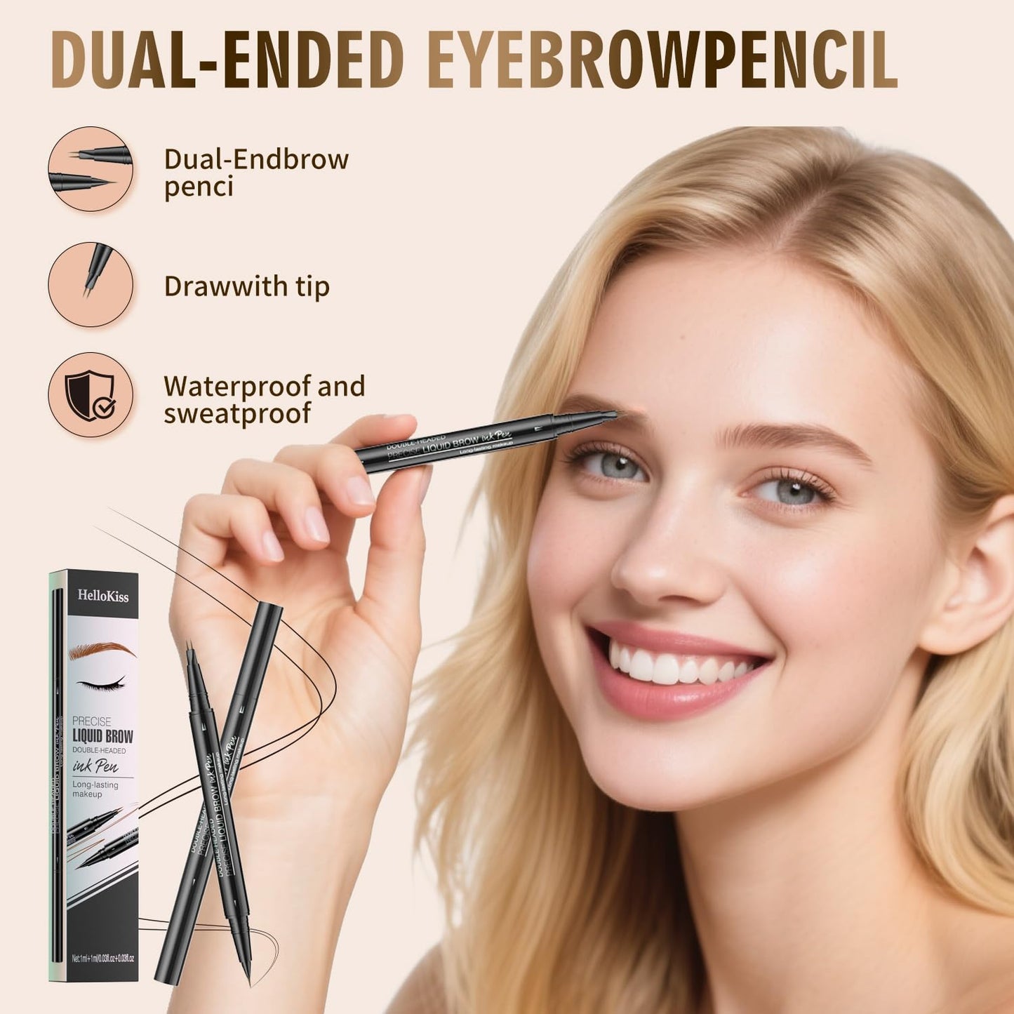 Eyebrow Pencil - 2-in-1 Dual-Ended Microblading Pen with Double-Brush Tip | Long-Lasting Waterproof (Black Brown)