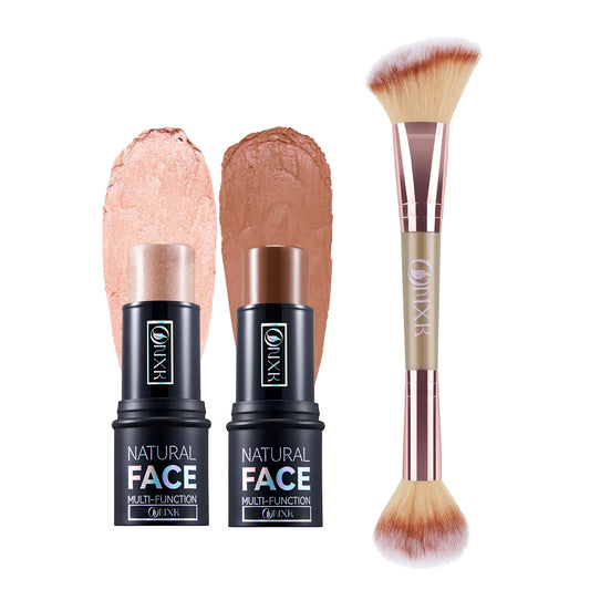 ONXK Highlighter Makeup Cream Contour Stick - Easy to Apply Natural Bronzer Stick & Blush Stick Non-greasy & Waterproof Blush for Cheeks Face Beauty Makeup Kit(Including Makeup Blush)